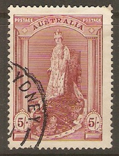 Australia 1937 5s Claret - Coronation Series. SG176a.